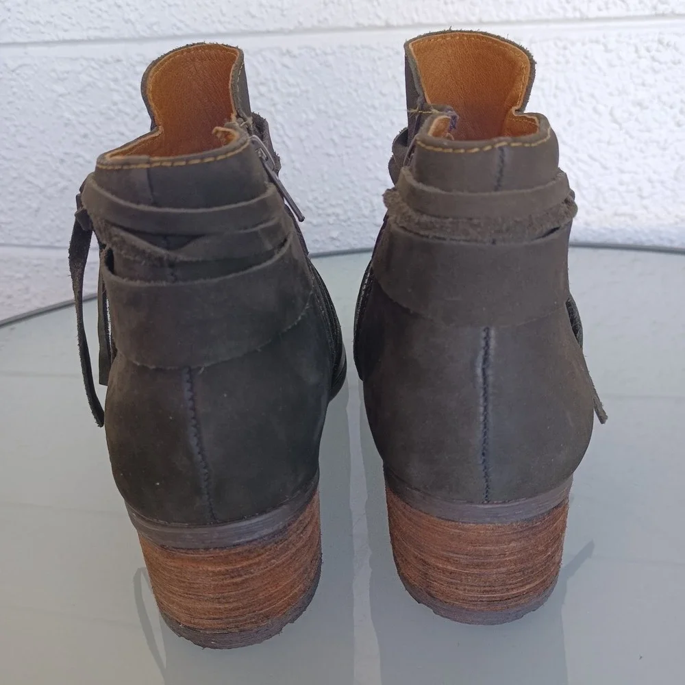 Born Olive Suede Wrap Tie Ankle Boots - Picture 5 of 11